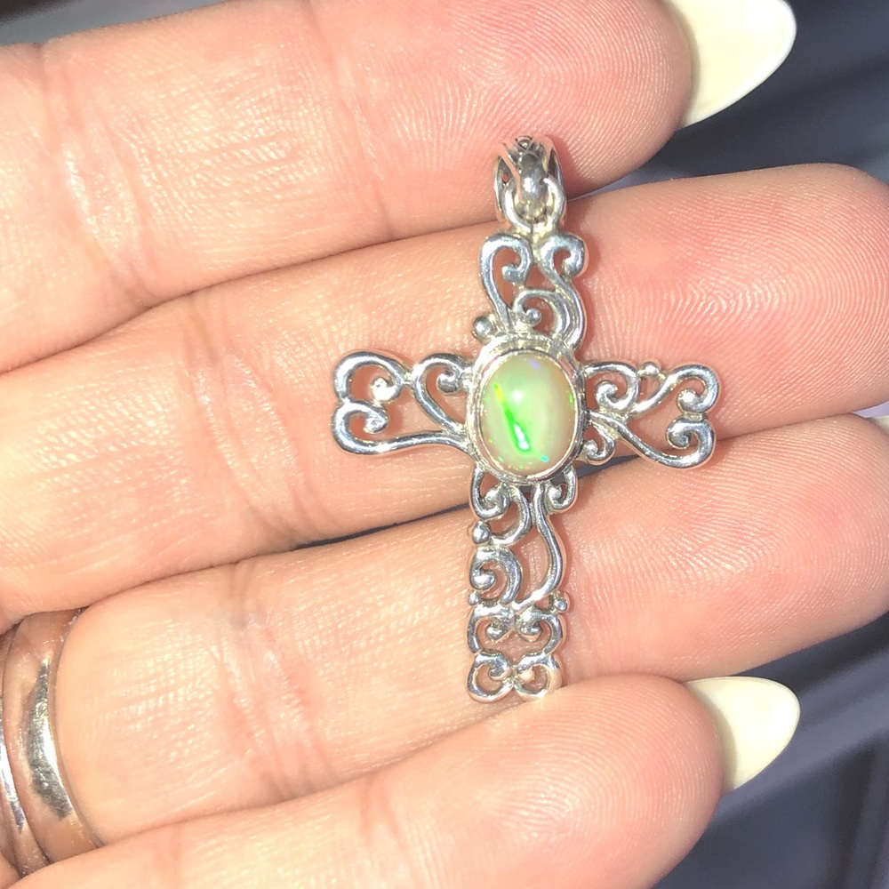 Sterling silver and opal cross pendant